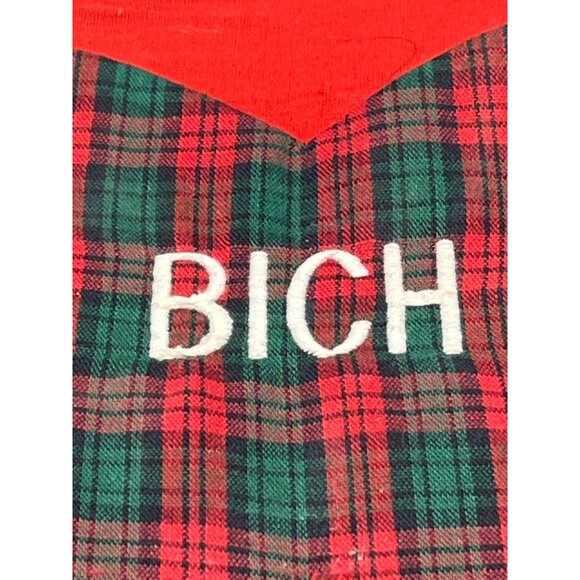 overly raker dog bone Christmas stocking plaid red green bich bows 16" READ - Picture 4 of 5